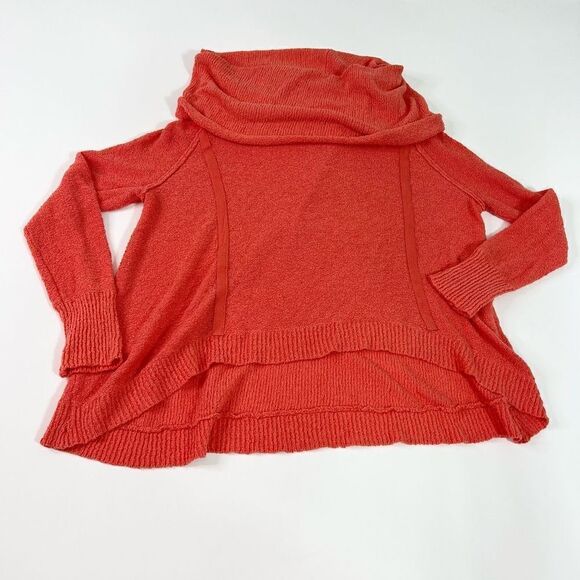 Free People Pullover Sweater Women's Small Cowl Neck Coral Knit Cotton Blend - Picture 1 of 8
